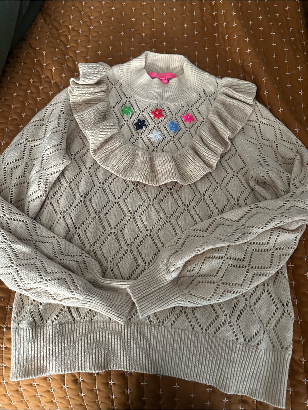 Lily Pulitzer Bereda ruffle embroidered sweater size Large